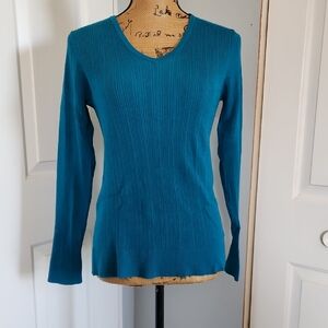 George Turquoise Ribbed Knit Top